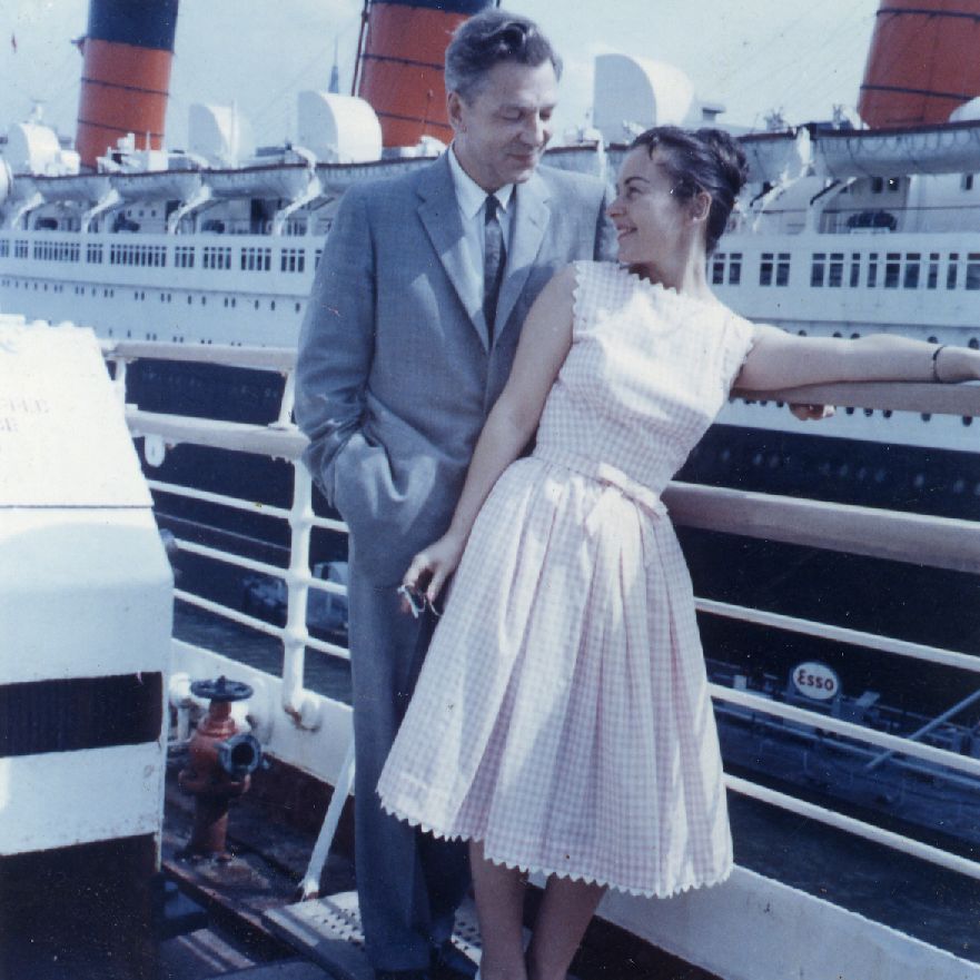 Aleksender Aspel with his wife on the ship in 1959