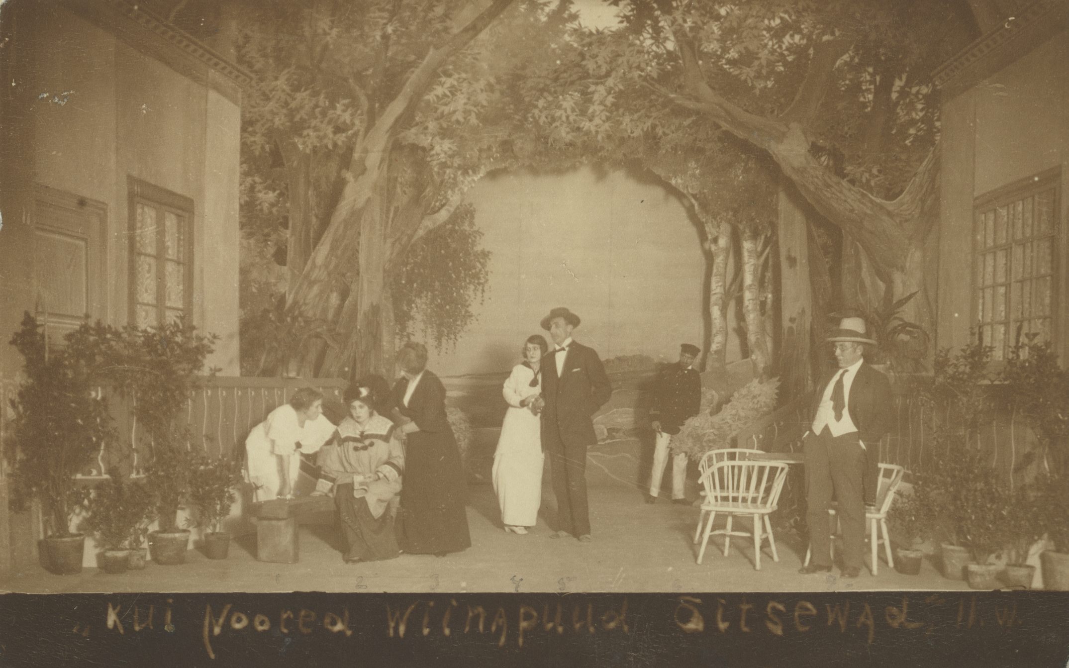 B. Björnson "When young fruits flourish" Endlas. Picture of view II. Left: 1. A. Karzewa-Tamm, 2. E. Kreek, 3. P. Andrekson, 4. L. Põlde-Reimann, 5. J. Treimann, 6. K. Tanning, 7. R.Rood, 8. K. Jungholz