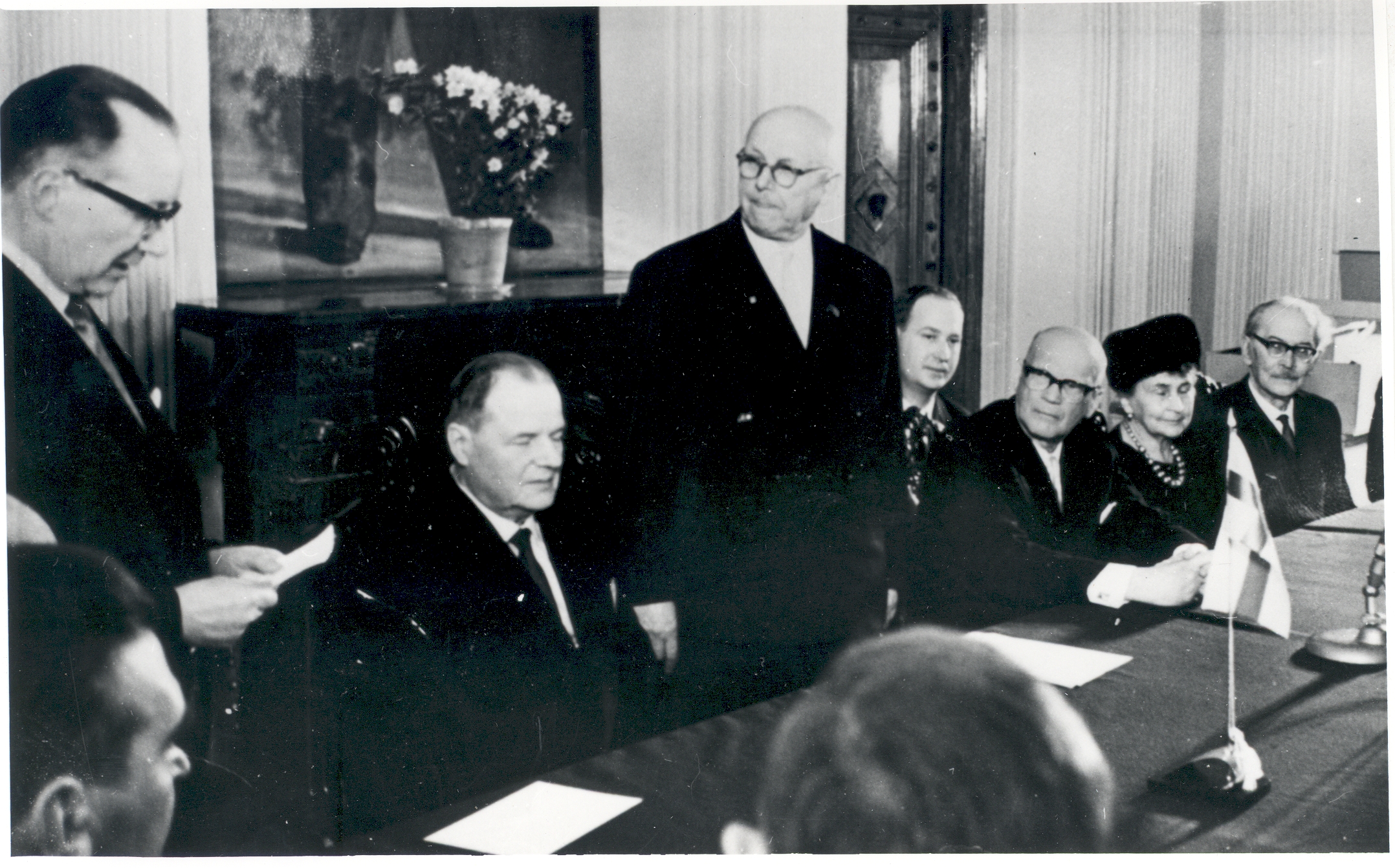 Finnish guests in Tallinn in 1964. From the right: 1) Friedebert Tuglas, 2) Sylvi Kekkonen