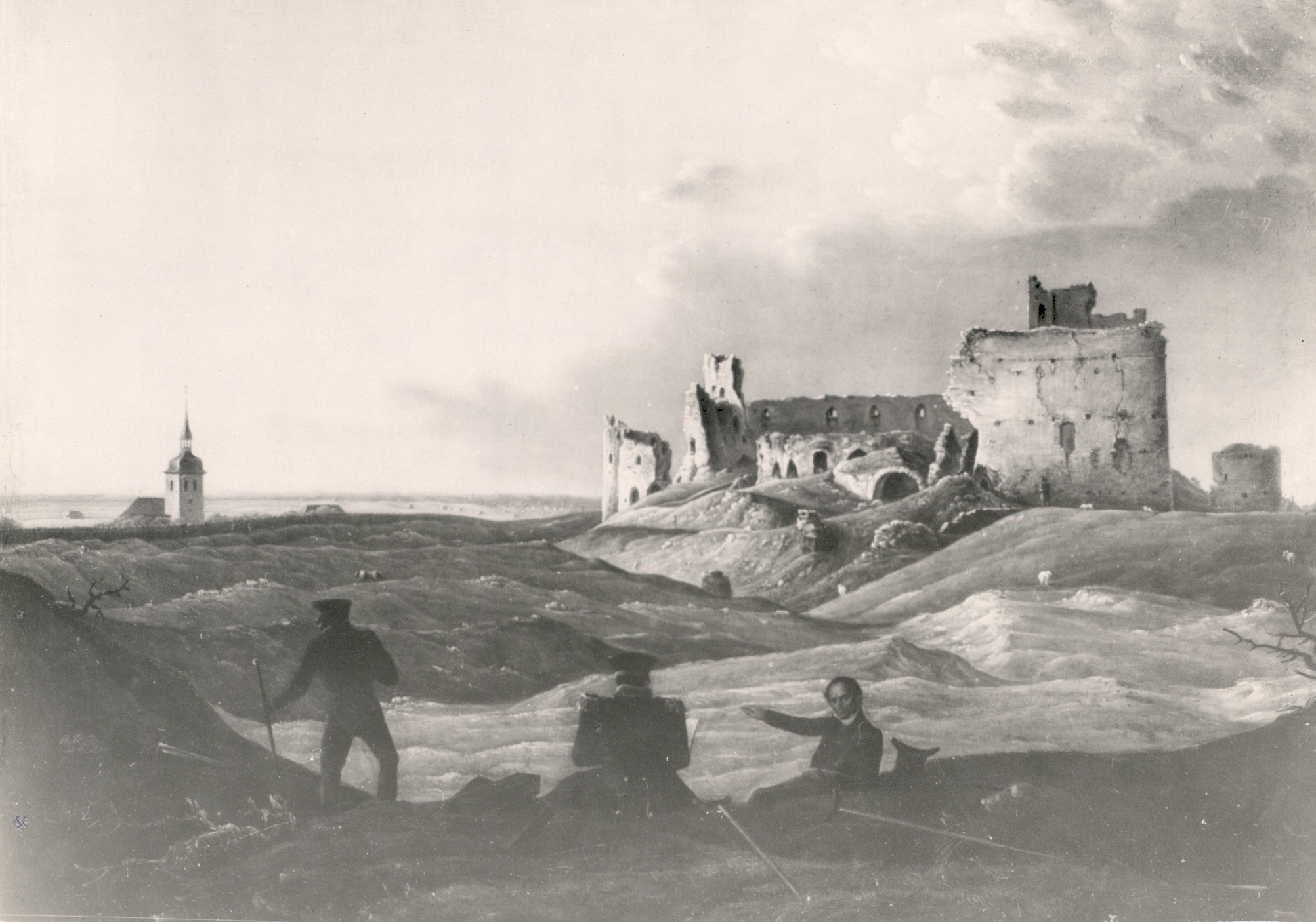 O. Fr. Pistohlkors, Rakvere ruins (on the right front plan of Fr. R. Faehlmann). Oil painting 1838.
