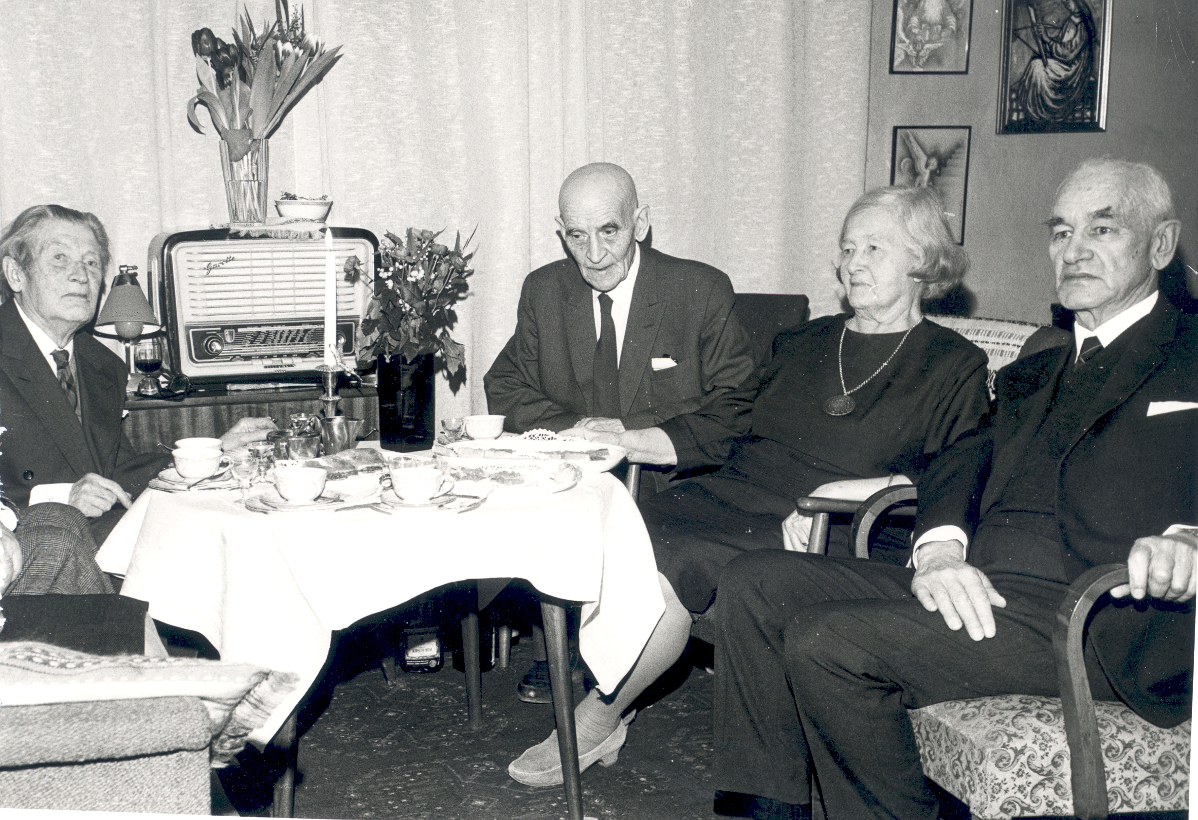 Artur Adson's 80th birthday 3.02.1969. Johannes Aavik, a. Adson, Marie Under, August Mälk