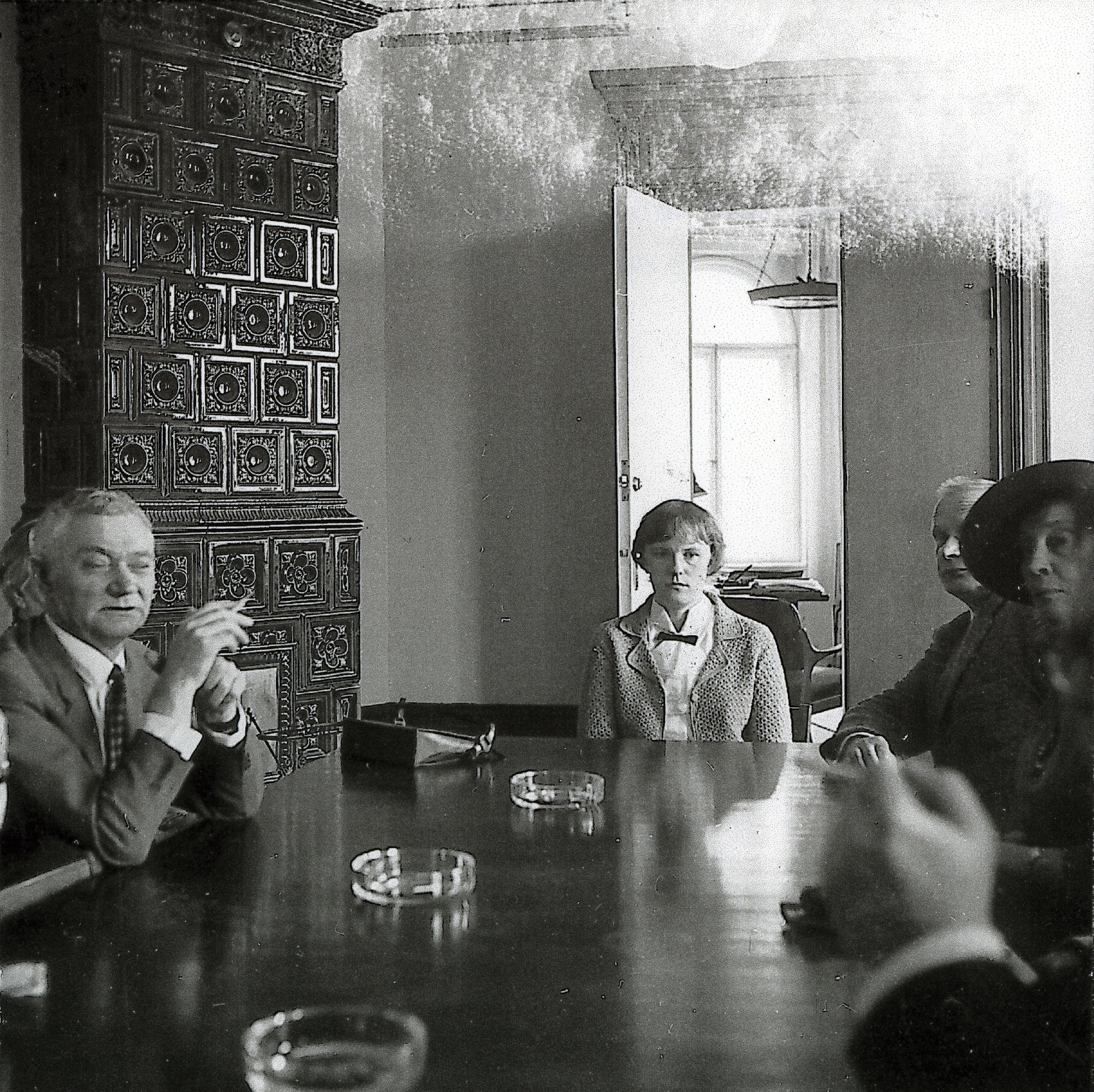 Annual meeting of the Estonian Writers' Union in the Estonian National Council Room in Stockholm 11.05.1968. From the left: Karl Ristikivi, Helga Nõu, Valev Uibopuu, Alma Teder