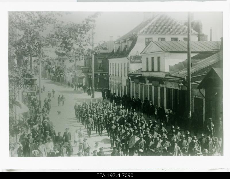 German troops marching on the castle street.