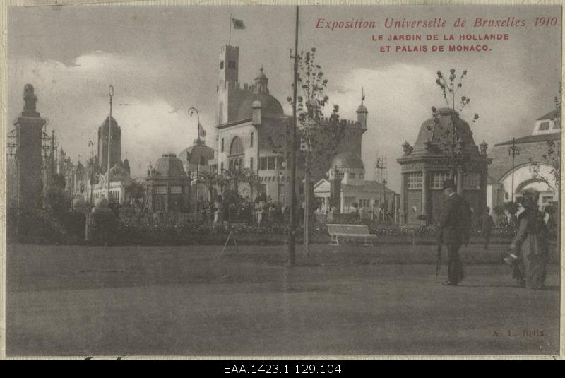 View of the Dutch Garden and Monaco Palace during the 1910th World Exhibition in Brussels, photo postcard