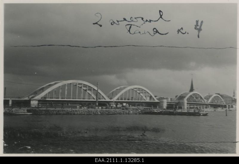 Pärnu Suursild before opening, fishing harbour and Nahksild in the forefront