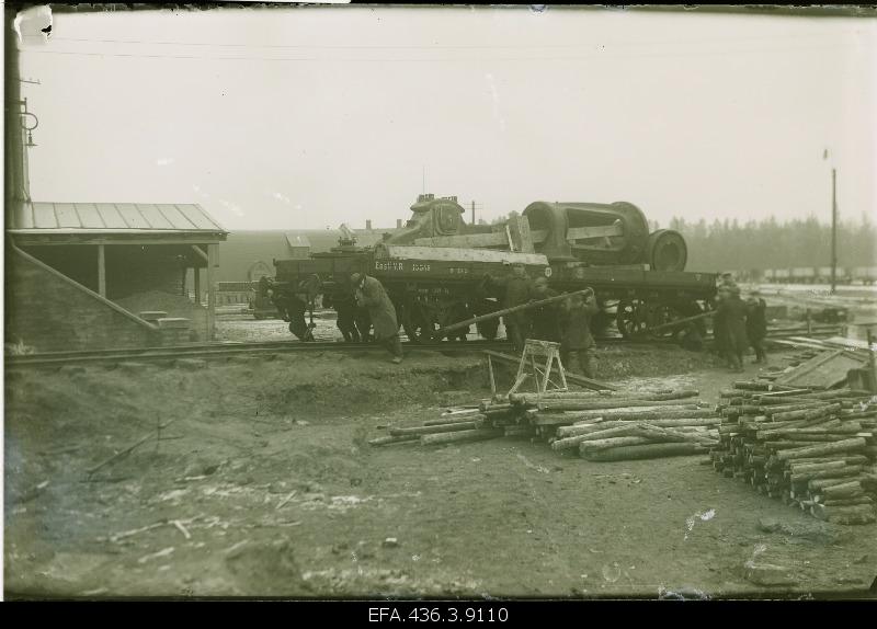 Cement factory Port-Kunda steam machine details in front of the installation.