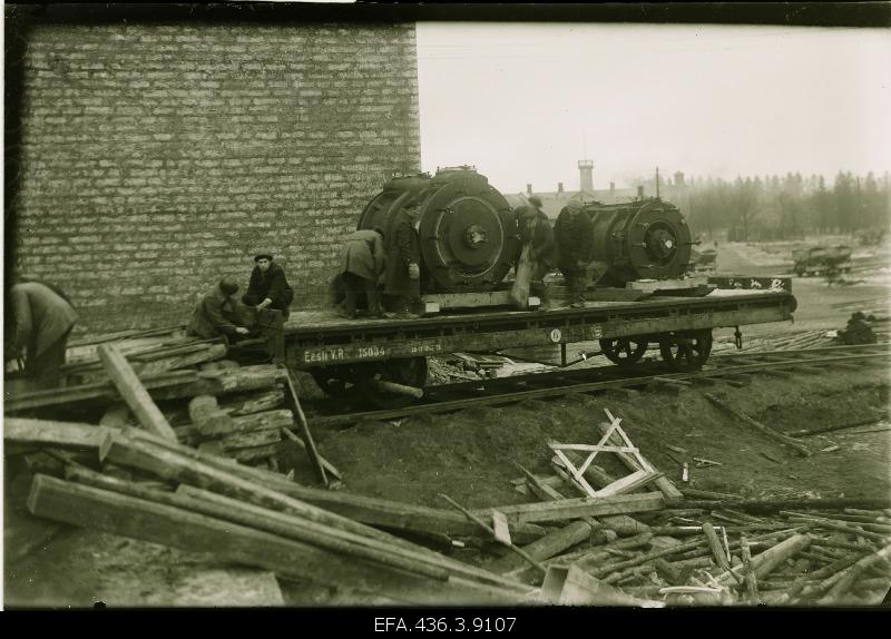 Cement factory Port-Kunda steam machine details in front of the installation.