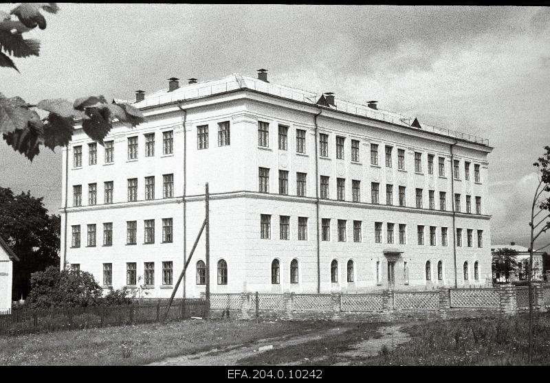 View of the new school building in the socialist district of Kohtla-Järve.
