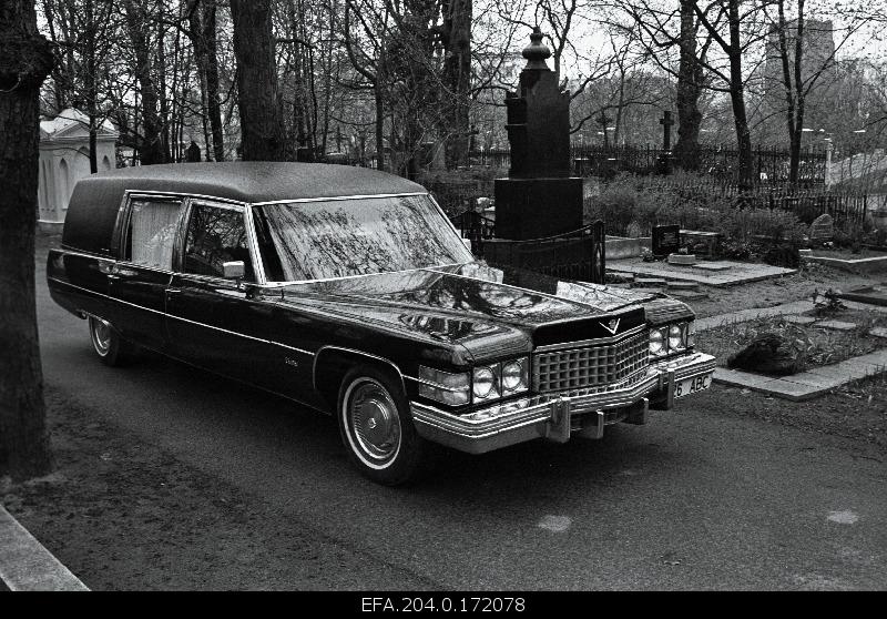 Funeral car in Cadillac cemetery.