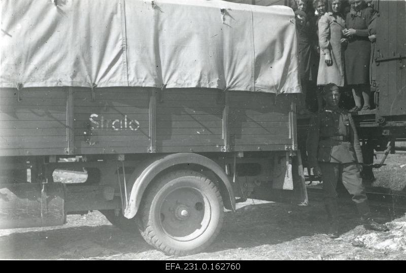 German occupation in Estonia. Loading of metal from the metal collection point to the wagon at Tartu Station.