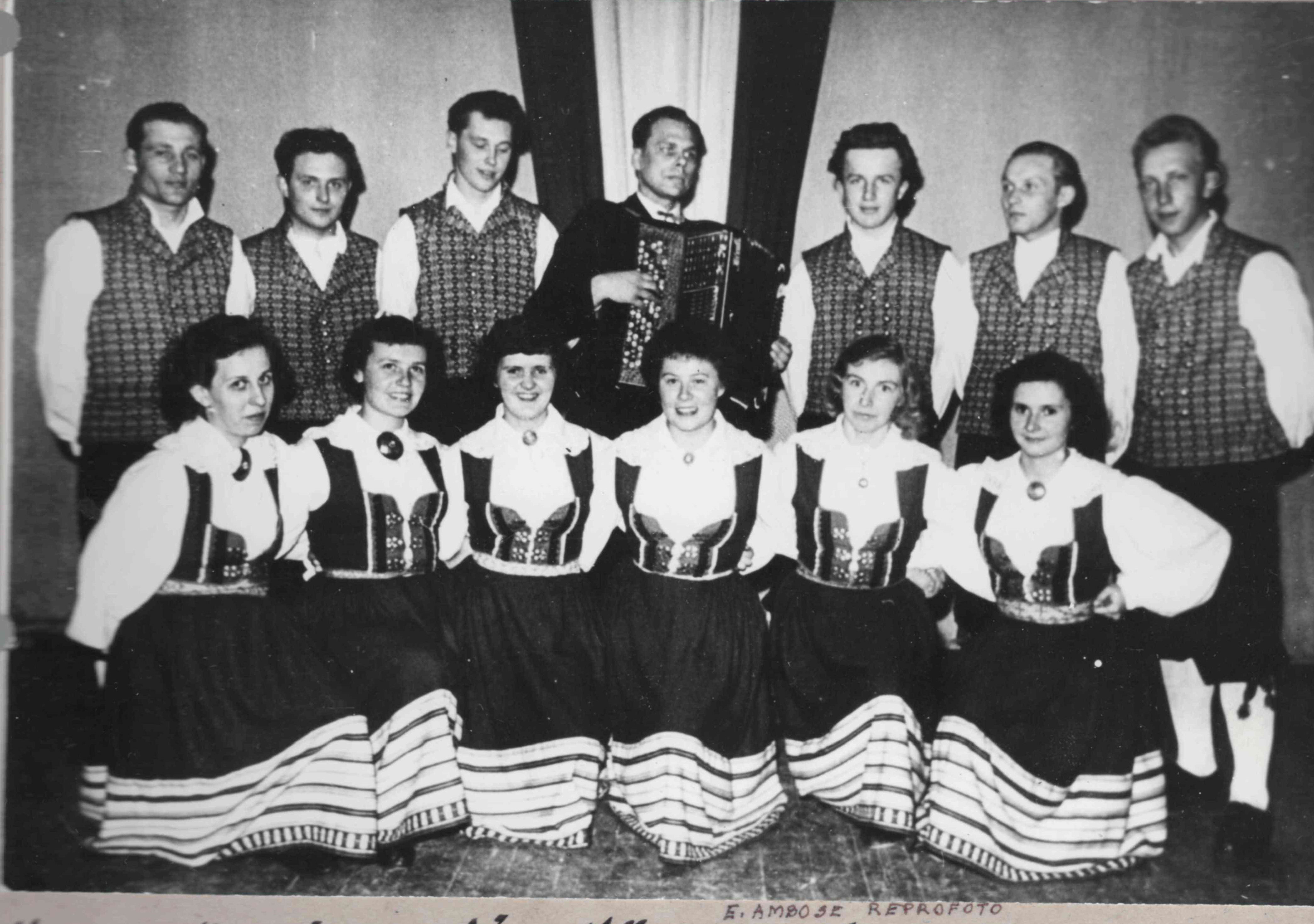 Mixed dance group at the Taebla House, Elmar Valberg, Head of Haapsalu RTJ at the acrodion