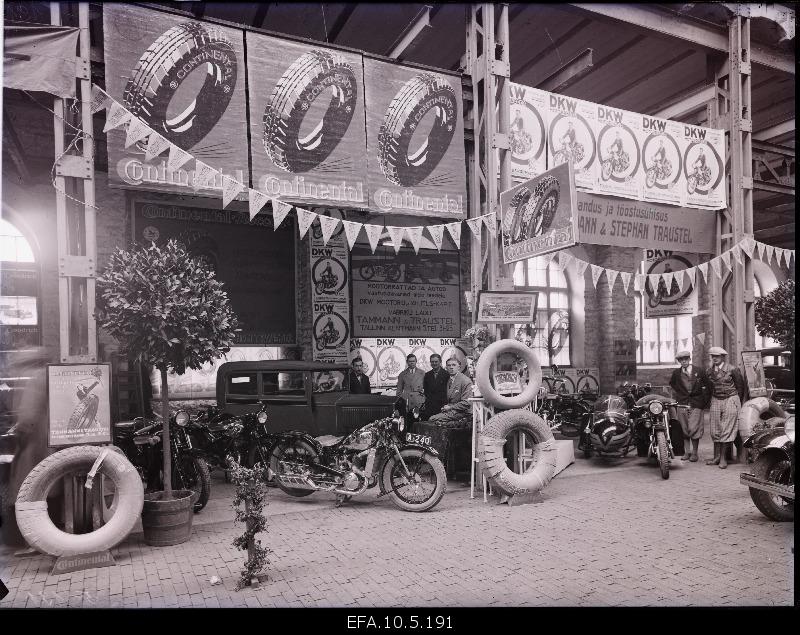View of the exhibition of cars and motorcycles in Tallinn.