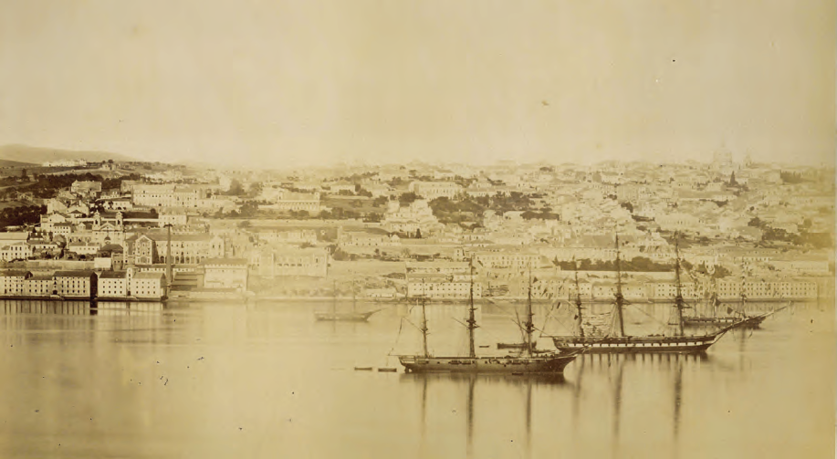 Frente ribeirinha de Lisboa, 1860 - The river front in Lisbon, Portugal, 1860.