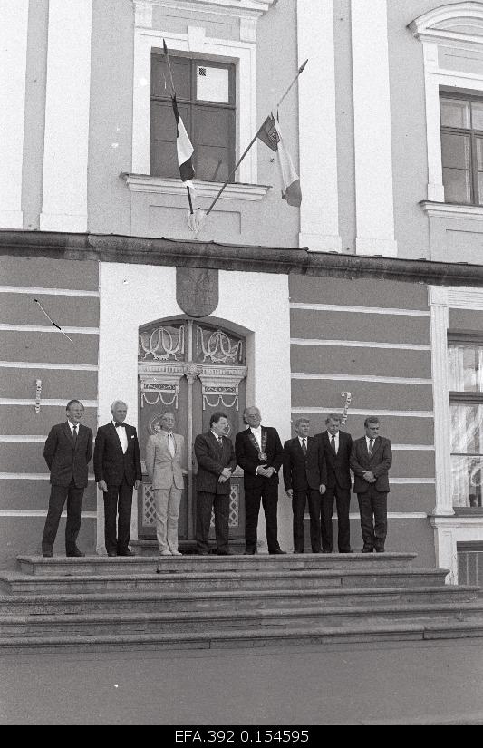Management of the Estonian Academy of Agriculture during the opening period of the academic year of the EPA at the staircase of the Raekoja.