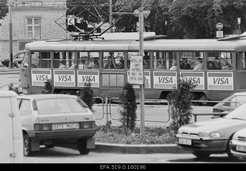 Advertising tram in Viru Square.