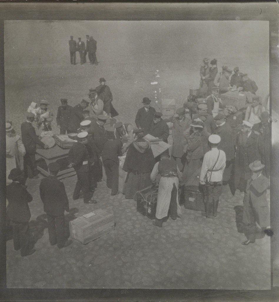 Left-hand half of a stereoscopic photograph depicting a scene at the harbour in Tallinn, Estonia