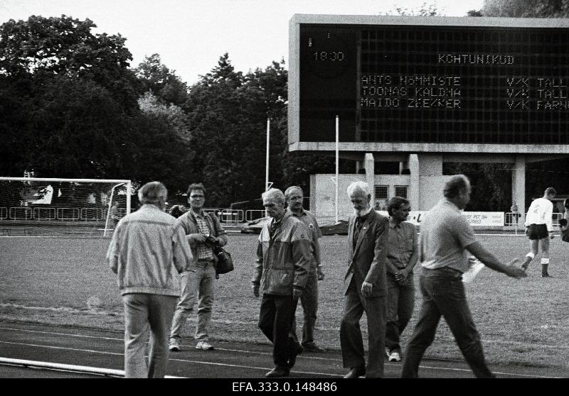 Former members of the Estonian Football National Collection at the opening of the 50th anniversary of the first meeting of Estonian and Latvian Football Collections at the Kadrioru Stadium.