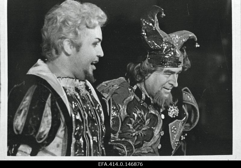 Scene of g. Verdi Opera Rigoletto Rat Estonias. Mantua Duke - Hendrik Krumm and Rigoletto - Georg Ots (best).