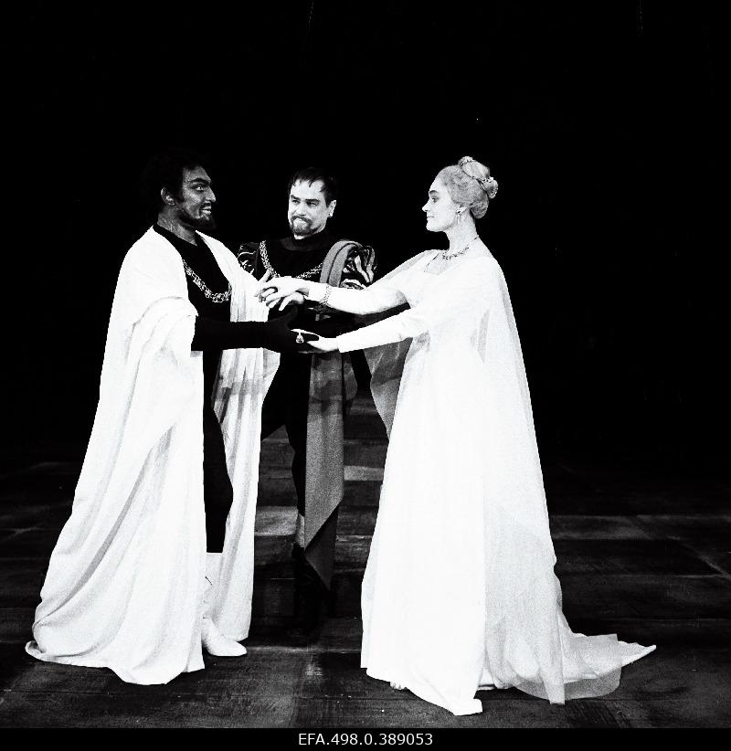 Scene of g. Verdi Opera Othello Theatre Estonia. Othello – Alexander Püvi, Jago – Georg Ots, Desdemona – Liidia Panova.