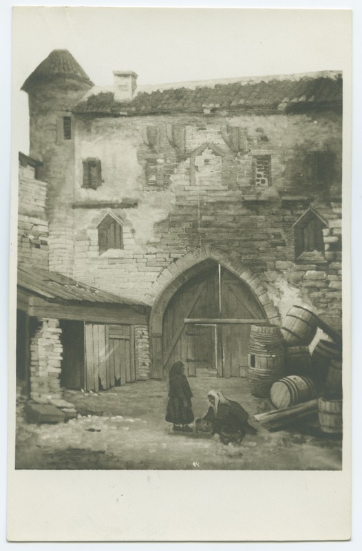 C.Nieländer's land, the Old Viru Gate, two female figures at the forefront.