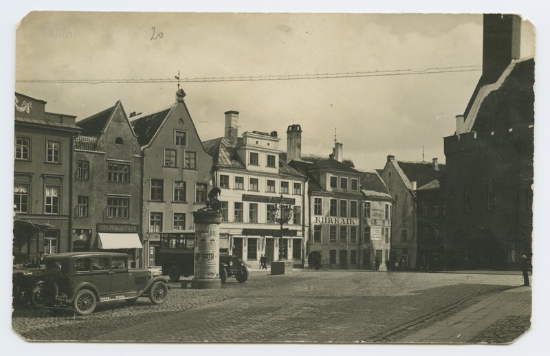 Tallinn. View of Raekoja square by Mündi Street. On the left cars