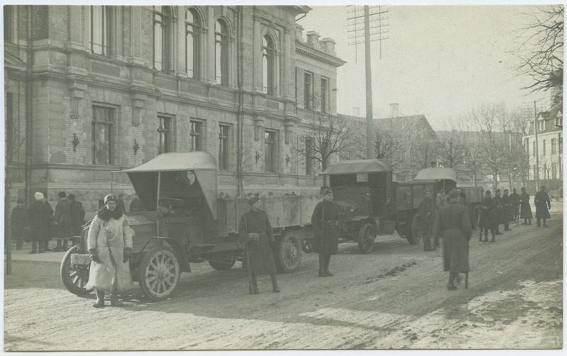 Tallinn. Military cars in front of the Ministry of Finance building