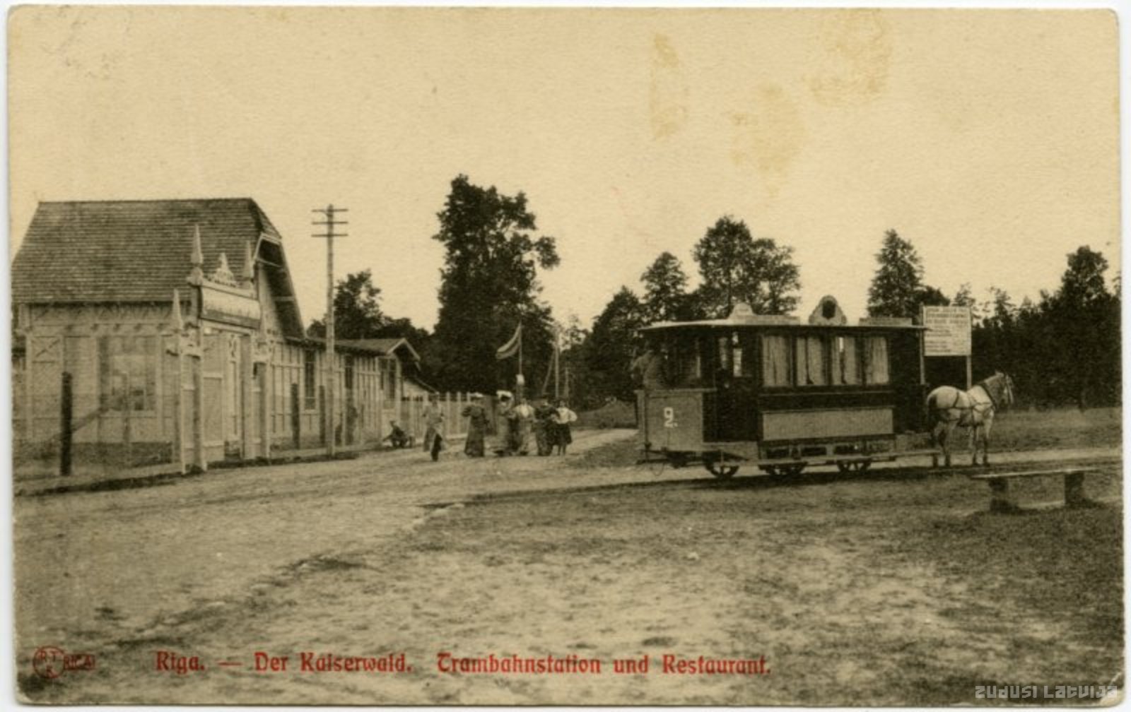 Rīga. Mežaparks. Zirgu tramvaja galapunkts, Riga. Der Kaiserwald. Trambahnstation und restaurant