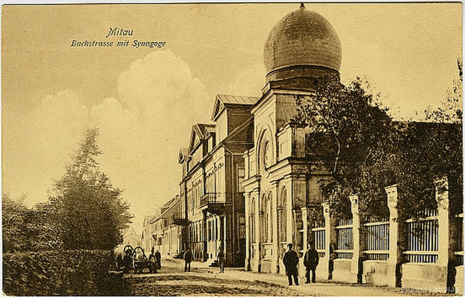Jelgava. Synagogue, Mitau. Bachstrasse with Synagogue
