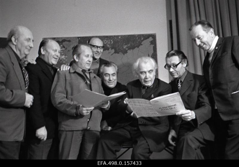 Composer and conductor Gustav Ernesaks with members of the National Academic Male Choir Quartet.