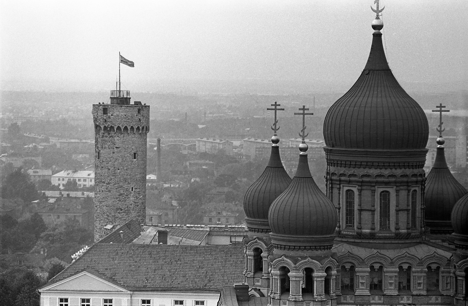 Long Hermann and Aleksander Nevski Cathedral from Niguliste Church Tower 1974