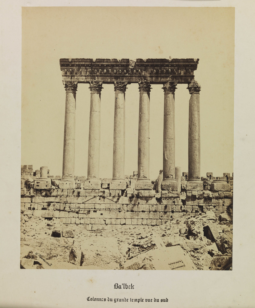 'Ba'lbek, Collones du Grande Temple, vue du sud', (Baalbek (Lebanon) Columns of the Great Temple, view from the south)