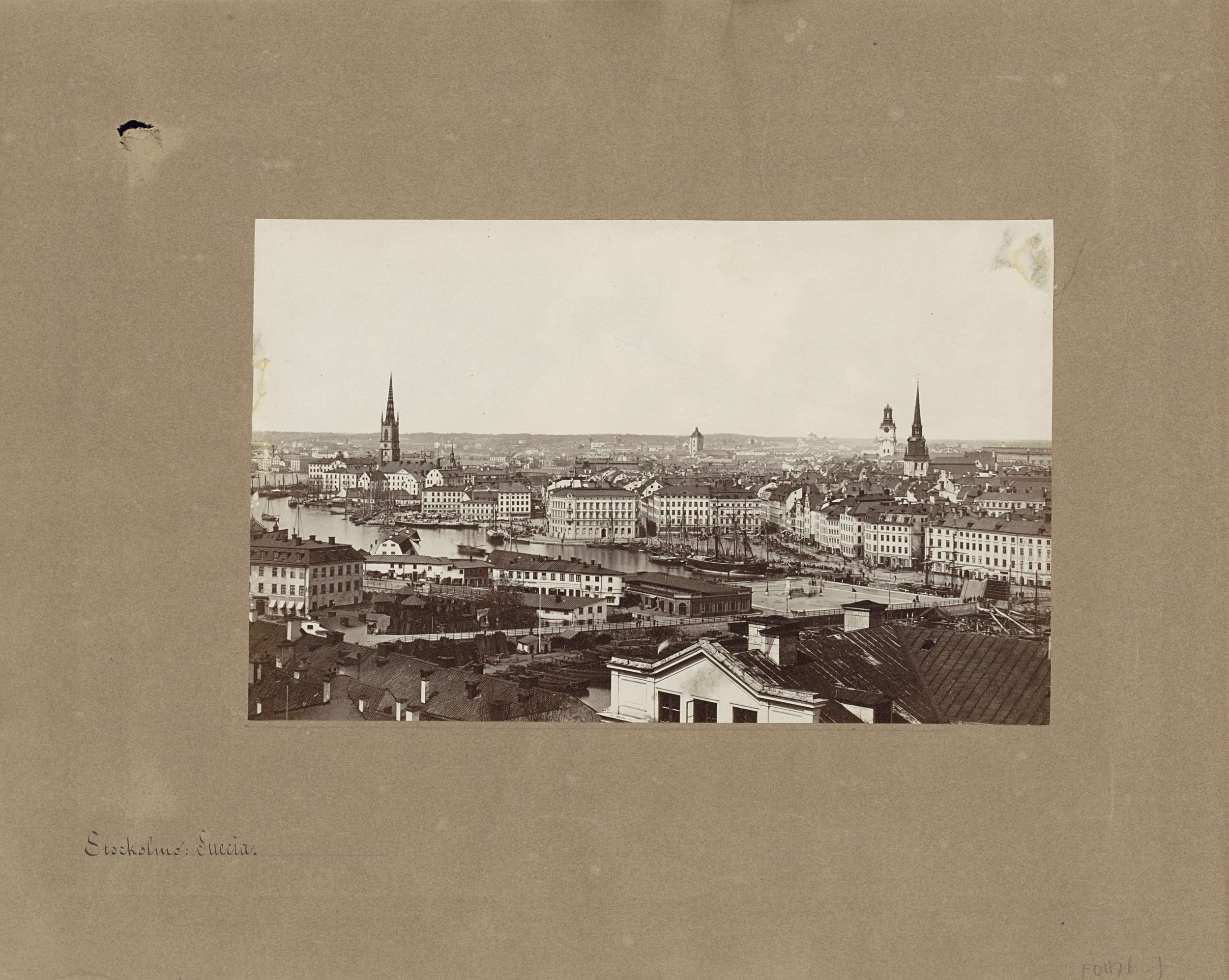 Panoramafoto van Bouwen, kerken en de haven van Stockholm, Stockolms: Suecia.