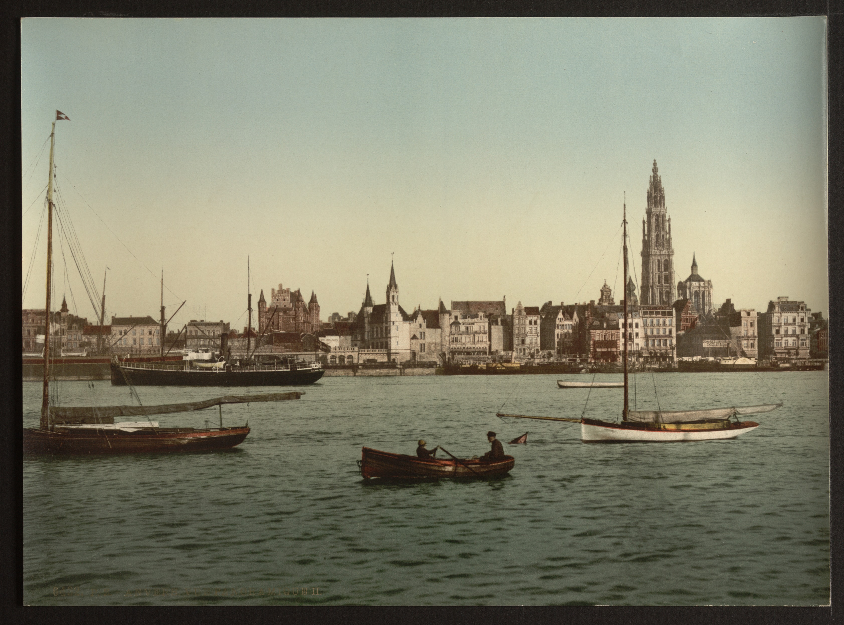 Antwerp across the Scheldt, photochrom (unedited original) - Antwerp seen across the river Scheldt, Belgium (ca. 1890-1900)