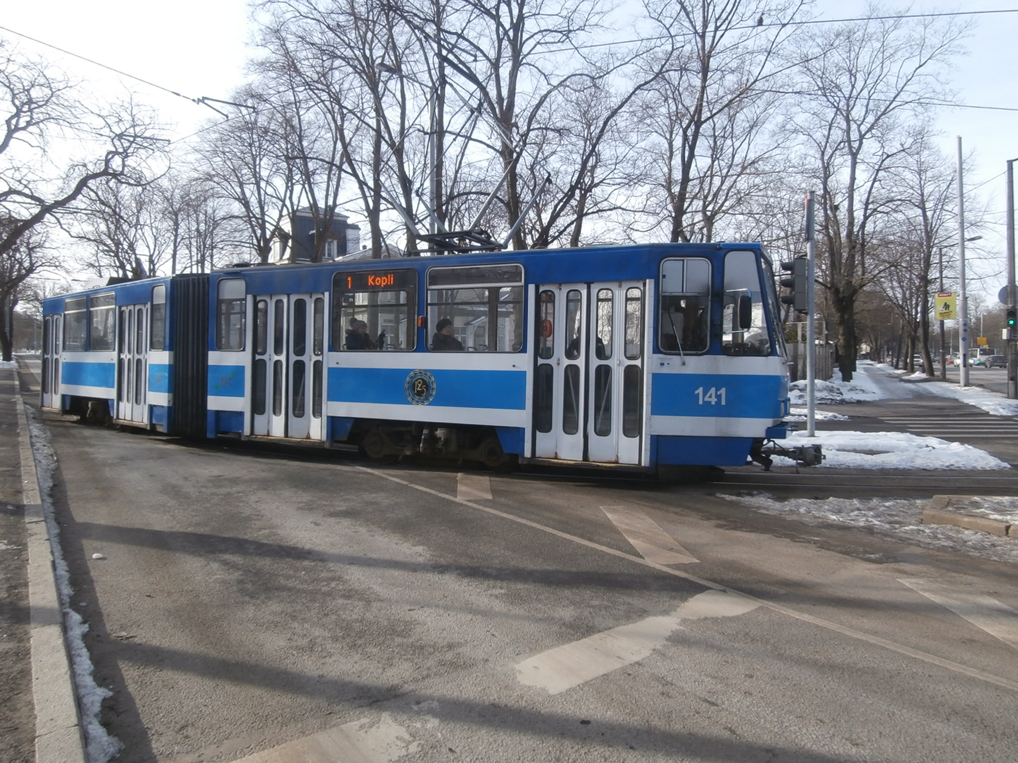 Tram 141 at J. Poska - Narva maantee Junction Kadriorg Tallinn 2 March 2016
