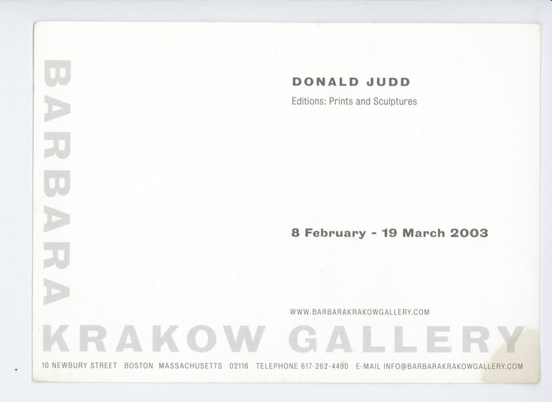 Postcard exhibition invitation Donald Judd (8 February - 19 March 2003)