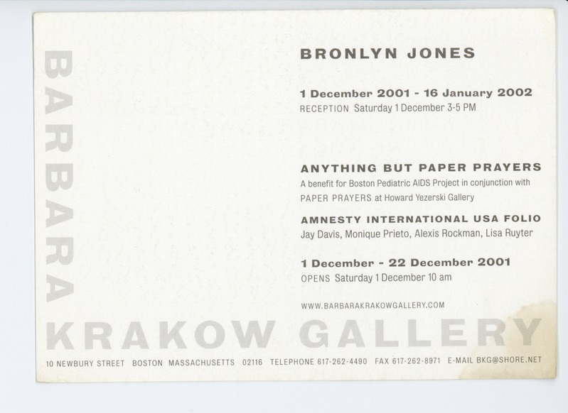 Postcard exhibition invitation (1 December 2001- 16 January 2002) (1 December - 22 December 2001)