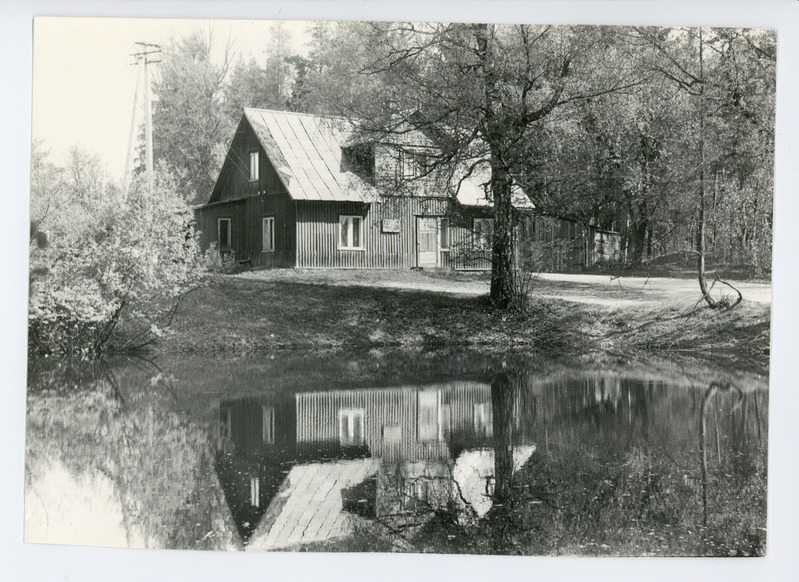 Vaade üle veski paisjärve Puiga suvemajale Kasaritsas Võrumaal, 08.05.1986