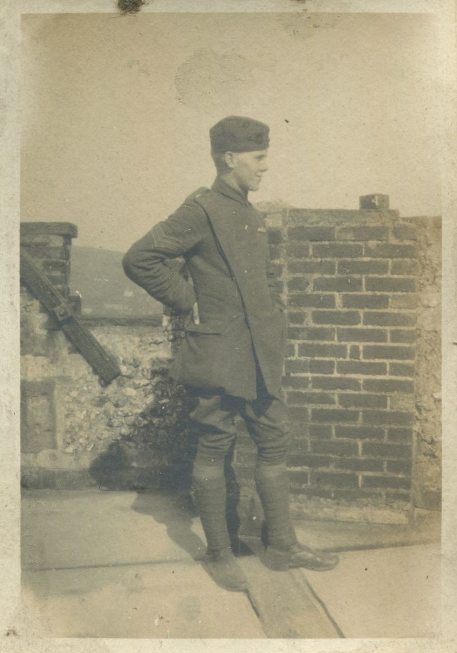 Man in military uniform at Lewes Castle, 1919