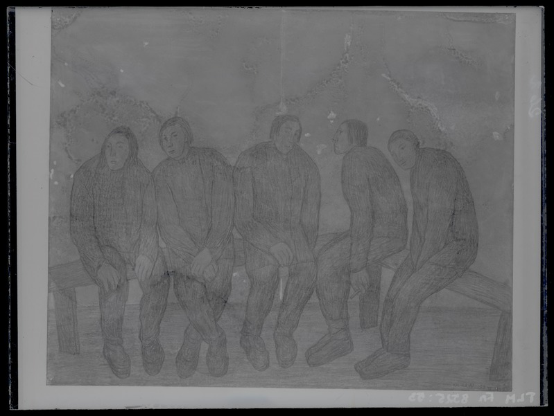 K. Raud "Pinkkond", viis meesfiguuri pingil istumas, 1942. aastast.
