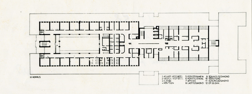 Põlva haigla projektifoto, III korruse plaan. Arhitekt Ell Väärtnõu
