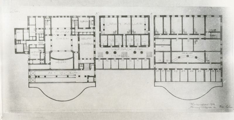 Teater Estonia projektifoto, keldrikorruse põhiplaan. Arhitektid Armas Lindgren, Wivian Lönn