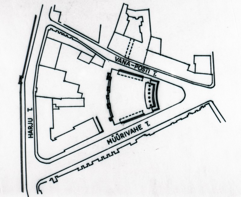 Kino Sõprus projektifoto, asendiplaan. Arhitektid August Volberg, Peeter Tarvas