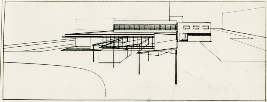 Haapsalu kaubanduskeskuse projekt, perspektiivjoonis. Arhitekt Kalle Vellevoog