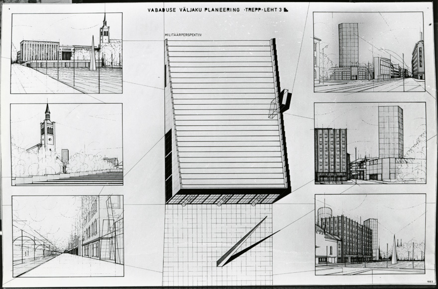Vabaduse väljaku planeeringu konkursiprojekt, III preemia (II koht), 3 planšetireprot. Arhitektid Leonhard Lapin, Kristel Jaanus