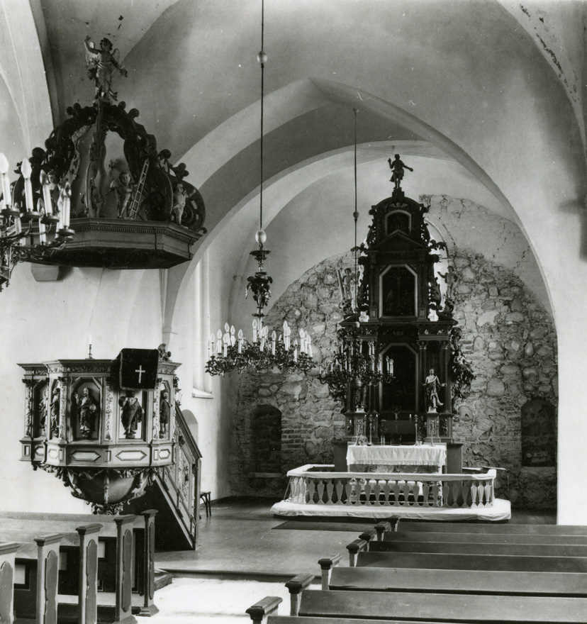 Palamuse Bartholomäuse kirik, sisevaade itta. Rek Reinhold Guleke 1885; Ernst Kühnert 1929