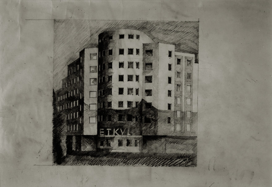 Elamu äripindadega Tallinnas, perspektiivvaade, planšetifoto. Arhitekt Avo-Himm Looveer