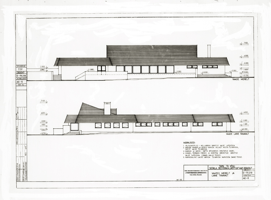Söökla-Restoran Neptun Võsul, vaated, planšetifoto. Arhitekt Mai Šein
