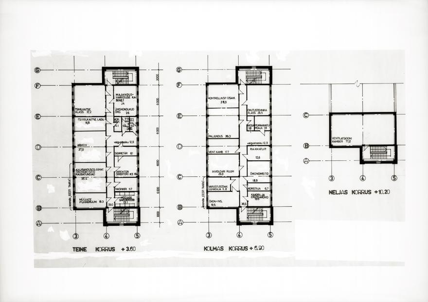 Eesti Taara hoone Tallinnas (1. variant), 2, 3. ja 4. korruse plaanid, planšetifoto. Arhitekt Toomas Kivi