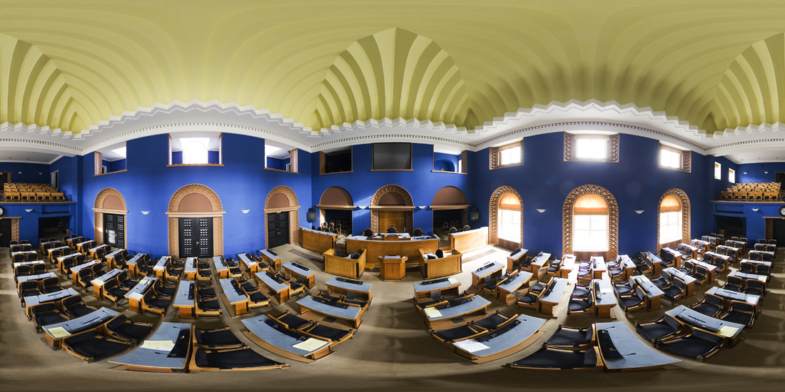 Riigikogu hoone, 360 kraadi; saali vaade. Arhitektid Herbert Johanson ja Eugen Habermann