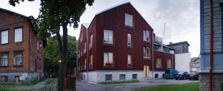 Korterelamu Kalamajas Vabriku 33, vaade hoonele. KOKO Arhitektid: Raivo Kotov, Tõnis Kimmel